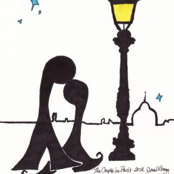 Painting titled "The Couple in Paris" by Janel Bragg, Original Artwork