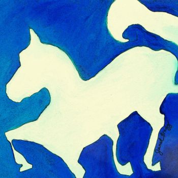 Картина под названием "Horse in Blue and W…" - Janel Bragg, Подлинное произведение искусства, Масло
