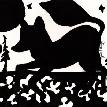 Malerei mit dem Titel "Fox at Night in Clo…" von Janel Bragg, Original-Kunstwerk, Öl