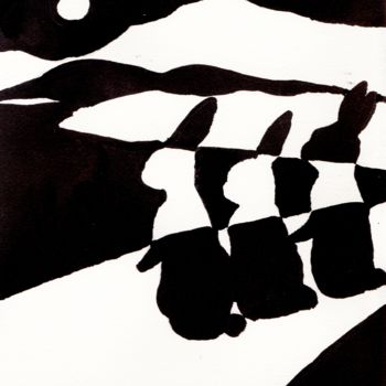 Картина под названием "Rabbits at Night on…" - Janel Bragg, Подлинное произведение искусства, Масло