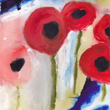 Schilderij getiteld "Poppies II" door Janel Bragg, Origineel Kunstwerk, Olie