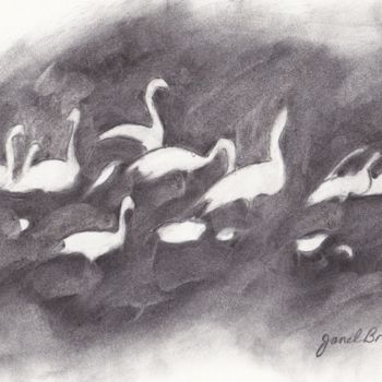 Dessin intitulée "Trumpeter Swans Ska…" par Janel Bragg, Œuvre d'art originale, Autre