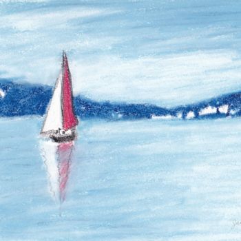Картина под названием "Sailboat in Port To…" - Janel Bragg, Подлинное произведение искусства, Пастель