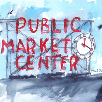 Painting titled "Pike Place Market i…" by Janel Bragg, Original Artwork, Watercolor