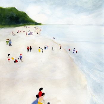 Painting titled "Beachgoers 1999" by Janel Bragg, Original Artwork, Watercolor