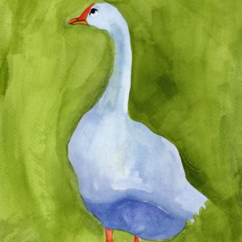 Ζωγραφική με τίτλο "Aunt Dottys Goose" από Janel Bragg, Αυθεντικά έργα τέχνης, Ακουαρέλα