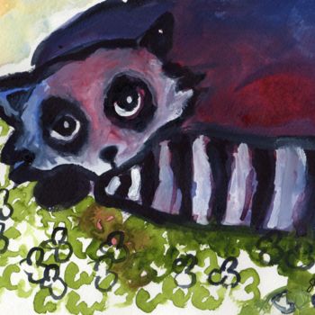 Pittura intitolato "Raccoon in Clover P…" da Janel Bragg, Opera d'arte originale, Acquarello