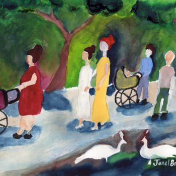 Painting titled "Day in the Park" by Janel Bragg, Original Artwork, Watercolor