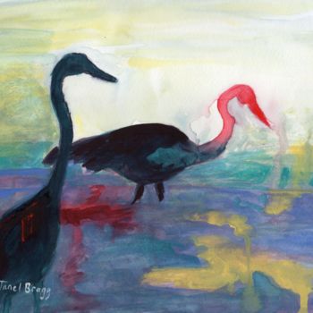 Malarstwo zatytułowany „Herons in Guemes Ch…” autorstwa Janel Bragg, Oryginalna praca, Akwarela