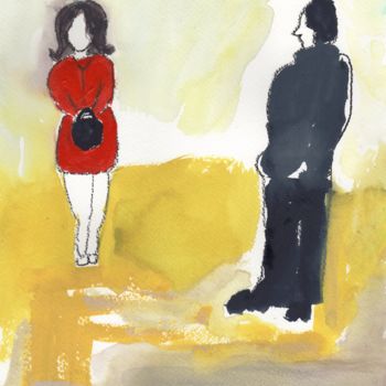 Painting titled "Woman Crossing Stre…" by Janel Bragg, Original Artwork, Watercolor
