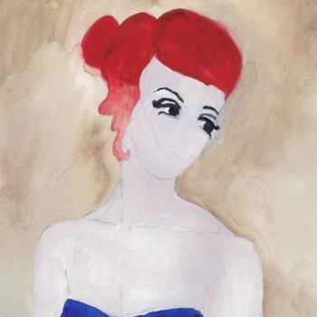 Pintura intitulada "Woman with Red Hair…" por Janel Bragg, Obras de arte originais, Aquarela