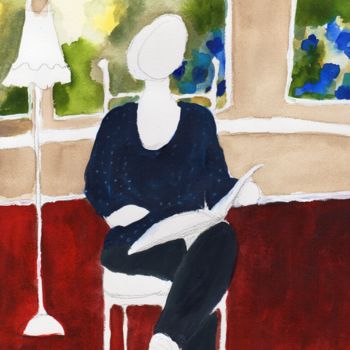 Картина под названием "Mother Reading" - Janel Bragg, Подлинное произведение искусства, Акварель