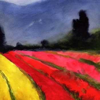 Painting titled "Cloudy Skagit Tulip…" by Janel Bragg, Original Artwork, Watercolor