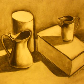 Drawing titled "Still Life with Pit…" by Janel Bragg, Original Artwork, Charcoal