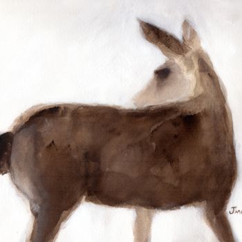 Schilderij getiteld "Deer on Creekside L…" door Janel Bragg, Origineel Kunstwerk, Aquarel