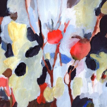 Painting titled "Rose Hips in Vermil…" by Janel Bragg, Original Artwork, Watercolor