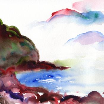 Schilderij getiteld "Beach near Seattle" door Janel Bragg, Origineel Kunstwerk, Aquarel