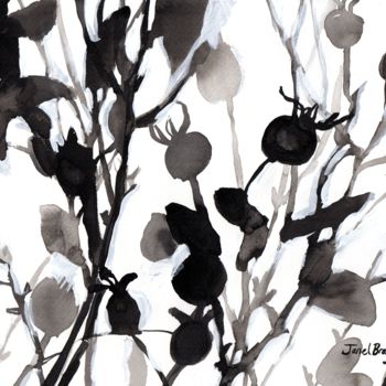 Painting titled "Rose Hips in Ink an…" by Janel Bragg, Original Artwork, Ink