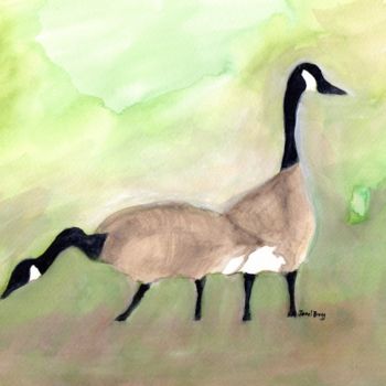 Painting titled "Canadian Geese at K…" by Janel Bragg, Original Artwork, Watercolor