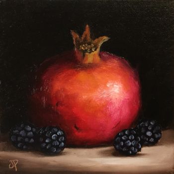 Painting titled "Pomegranate with bl…" by Jane Palmer Art, Original Artwork, Oil