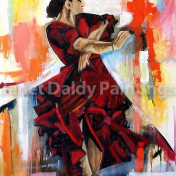 Pittura intitolato "La danseuse de Flam…" da Janet Daldy, Opera d'arte originale, Olio