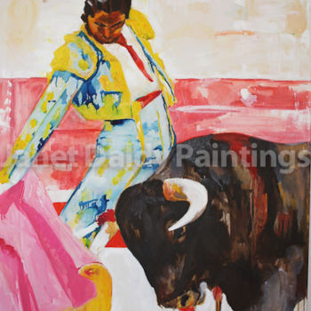 Painting titled "Bullfighting" by Janet Daldy, Original Artwork, Oil