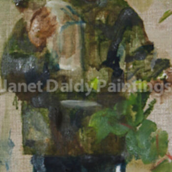 Painting titled "Mon fils ramasse de…" by Janet Daldy, Original Artwork, Oil