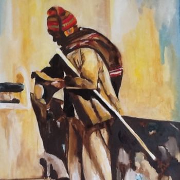 Painting titled "Homme, Bolivie" by Janet Daldy, Original Artwork, Oil