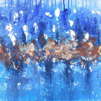Ζωγραφική με τίτλο "Golden Seas in Blue…" από Janet Watson, Αυθεντικά έργα τέχνης, Ακρυλικό Τοποθετήθηκε στο Ξύλινο φορείο σ…