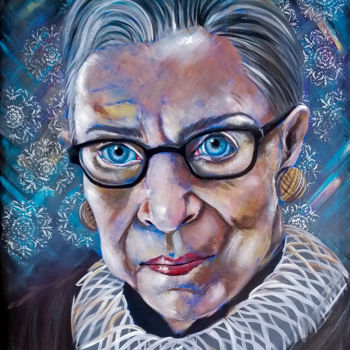 「Ruth Bader Ginsberg」というタイトルの絵画 Janice Serillaによって, オリジナルのアートワーク, アクリル ウッドストレッチャーフレームにマウント