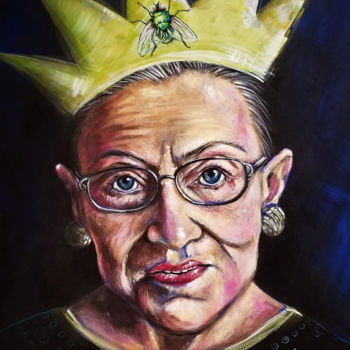 Schilderij getiteld "RBG "I sent the fly…" door Janice Serilla, Origineel Kunstwerk, Acryl Gemonteerd op Frame voor houten b…