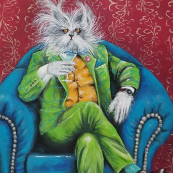 Ζωγραφική με τίτλο "Atchoum the Cat, dr…" από Janice Serilla, Αυθεντικά έργα τέχνης, Ακρυλικό