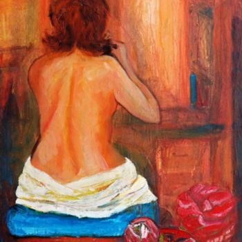 Painting titled "Woman on a Blue Seat" by Janice Branley, Original Artwork