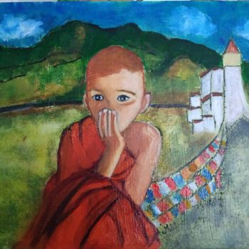 Peinture intitulée "Enfant Tibétain" par Janie Marty-Rozet, Œuvre d'art originale, Huile