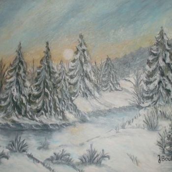 Pintura intitulada "La forêt enneigée" por Janina Bouland, Obras de arte originais, Óleo