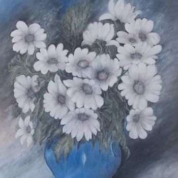 Pintura intitulada "Bouquet de cosmos" por Janina Bouland, Obras de arte originais, Óleo