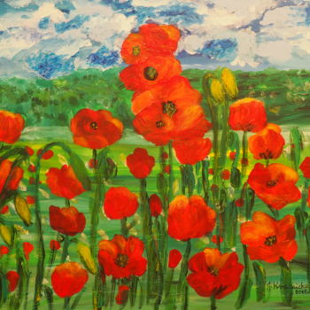 Painting titled "Red poppy flowers (…" by Janina Krasnicka, Original Artwork, Acrylic