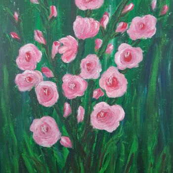 Schilderij getiteld "Pink flowers" door Janina Krasnicka, Origineel Kunstwerk, Acryl