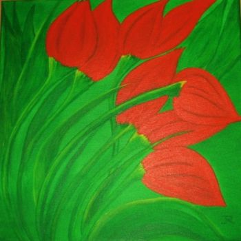 Painting titled "Boutons de tulipes" by Janine Roquessalane, Original Artwork