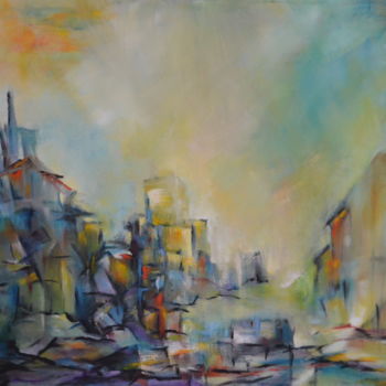 Painting titled "Une Ville" by Janine Chetivet, Original Artwork, Oil