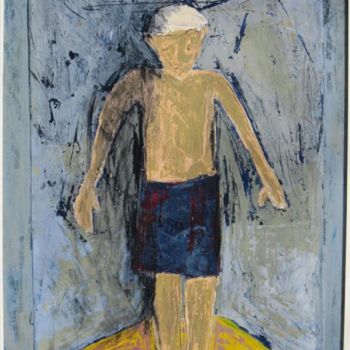 Peinture intitulée "petit baigneur bleu" par Janine Ferraz, Œuvre d'art originale