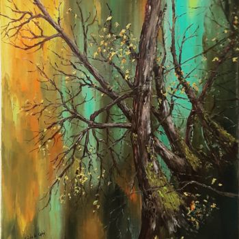 Drawing titled "Arbres" by Janine Le Cann, Original Artwork, Oil