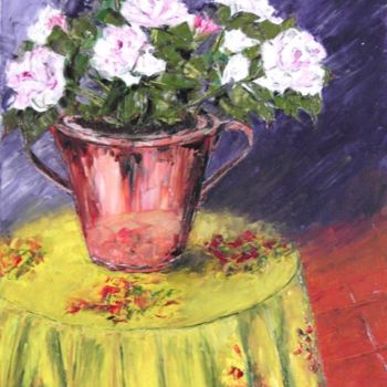 Pintura intitulada "le petit rosier" por Janine Le Cann, Obras de arte originais