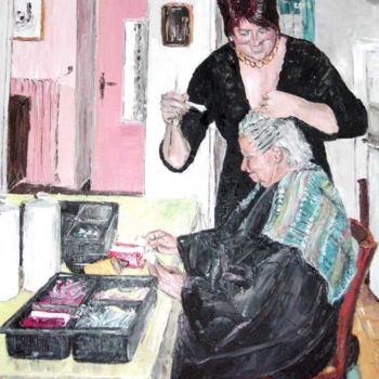 Pintura intitulada "Nathalie la coiffeu…" por Janine Le Cann, Obras de arte originais