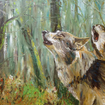 Peinture intitulée "le cri des loups" par Janine Le Cann, Œuvre d'art originale