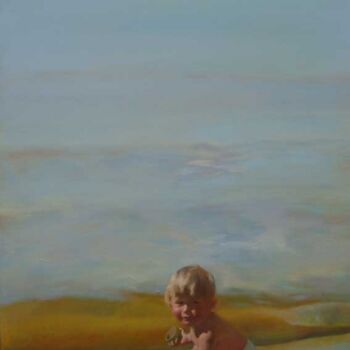 Schilderij getiteld "Child and Sea" door Janis Zingitis, Origineel Kunstwerk, Olie