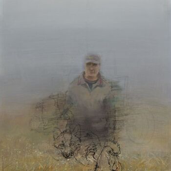 Malerei mit dem Titel "Farmer in Fog" von Janis Zingitis, Original-Kunstwerk