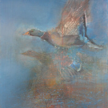 绘画 标题为“Mallard Ducks at Ni…” 由Janis Zingitis, 原创艺术品, 油