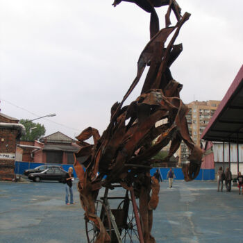 「market with horses」というタイトルの彫刻 Mitasによって, オリジナルのアートワーク, 金属