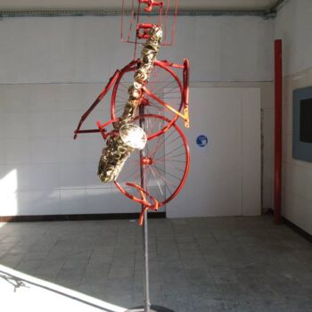 Sculpture titled "Jazz saxophonist" by Mitas, Original Artwork, Metals